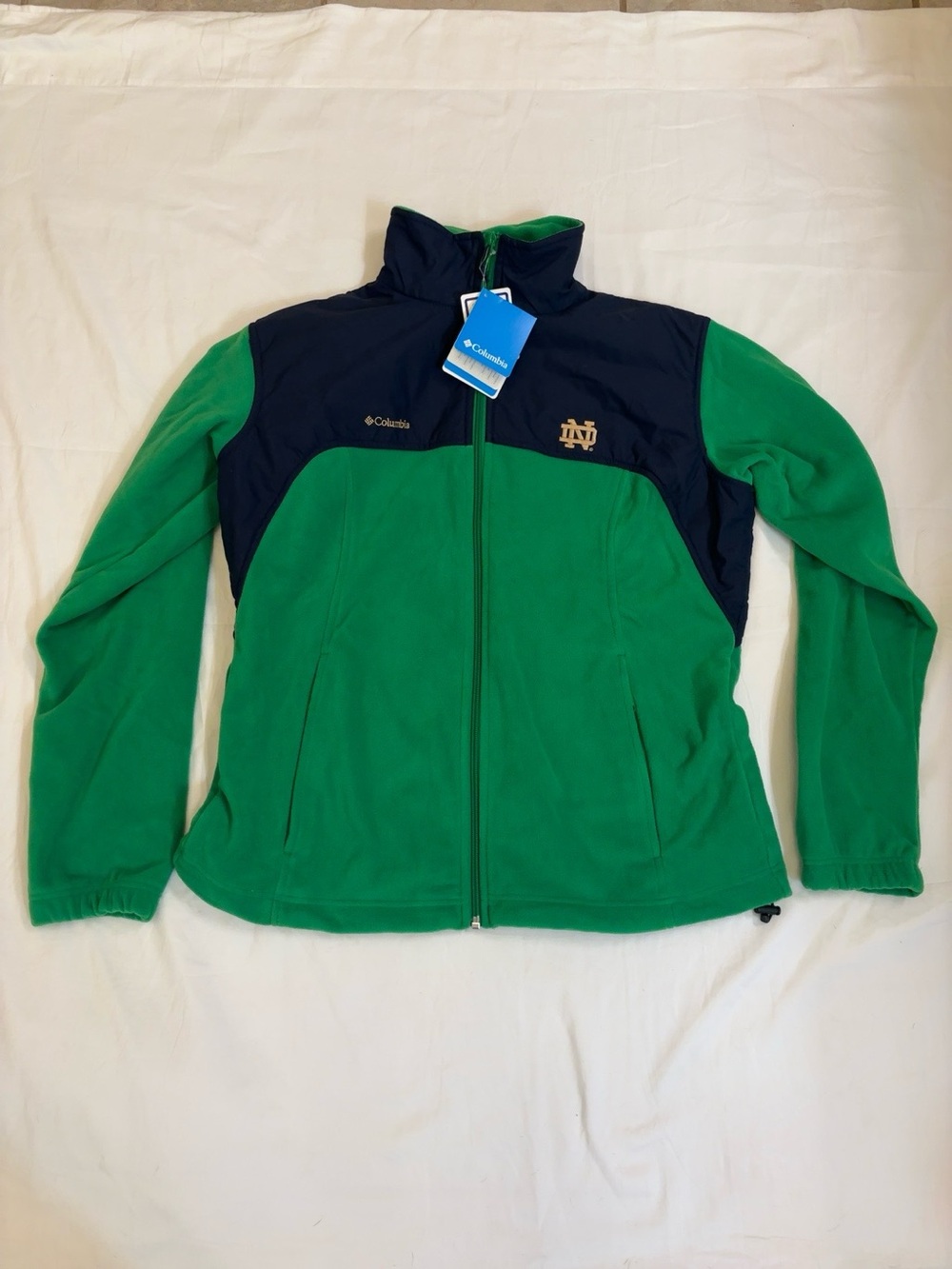 NWT Columbia Notre Dame Irish Full Zip Fleece Jacket Women’s XL Green Blue